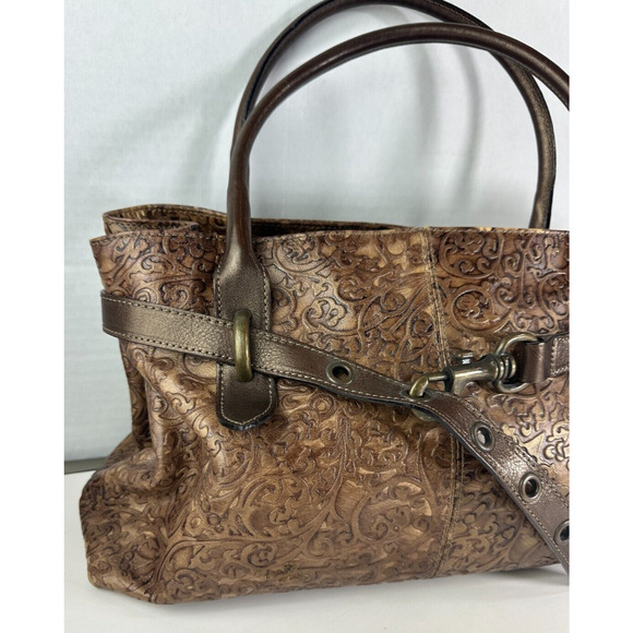 Roberta Gandolfi Genuine Leather Handbag Bronze Embossed Shoulder Made in Italy - Picture 3 of 16